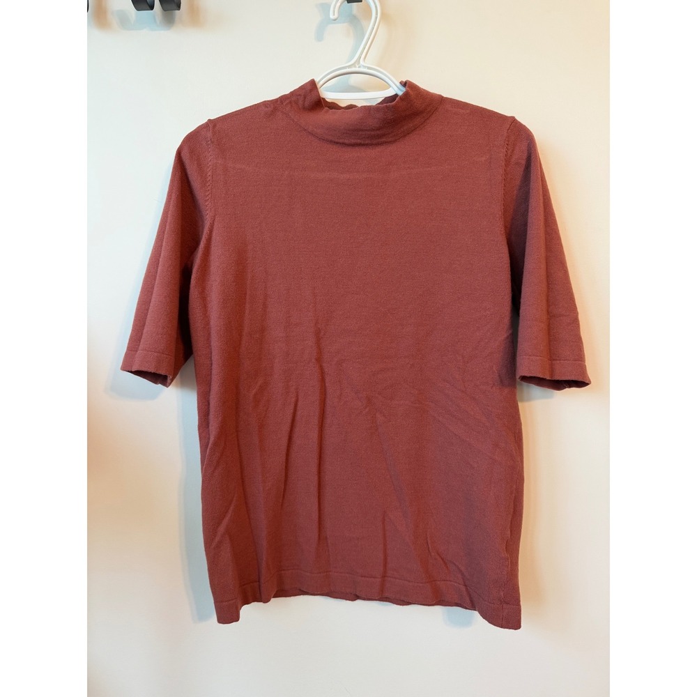 VICI Terracotta Rust Mock Neck Short Sleeve Knit Sweater Top Large